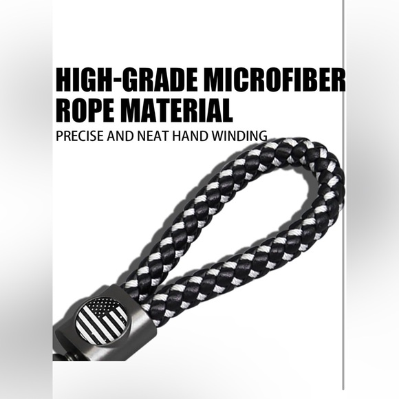 American US Flag Car Keychain, Fob Key Chain Leather Braided Bracelet - Picture 5 of 7